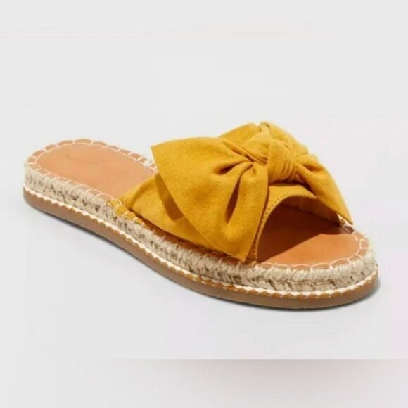Universal Thread Mustard Bow Espadrille Slides Size 11 NWOB - Picture 3 of 6